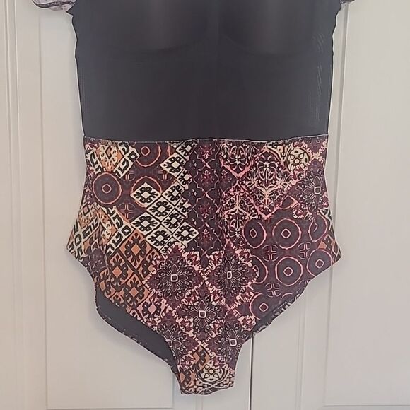 Coldwater Creek One Piece Swim Dress Multicolored Patchwork Print Size 12 - Picture 6 of 14